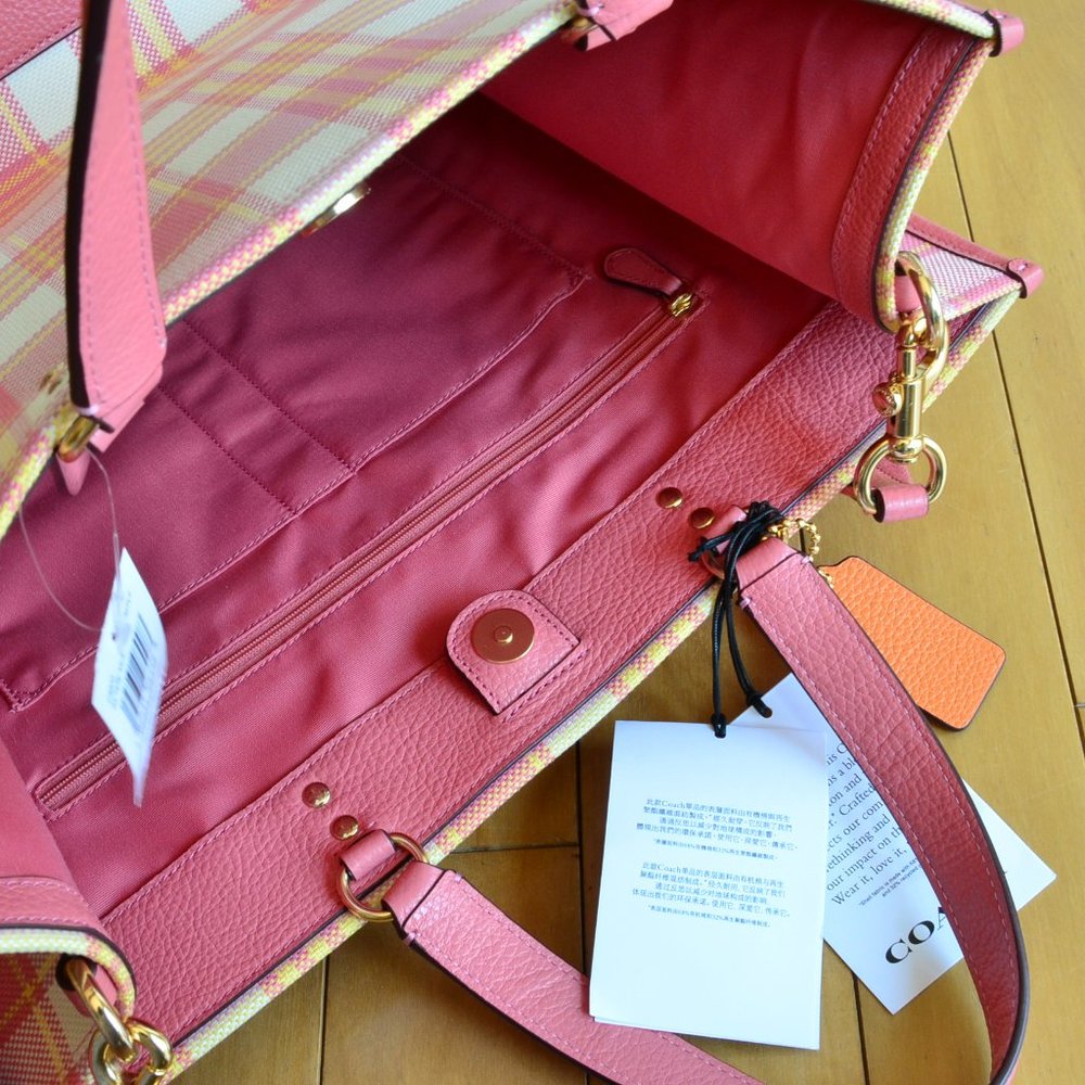 Coach Pink Plaid Tote Bag - Picture 10 of 11
